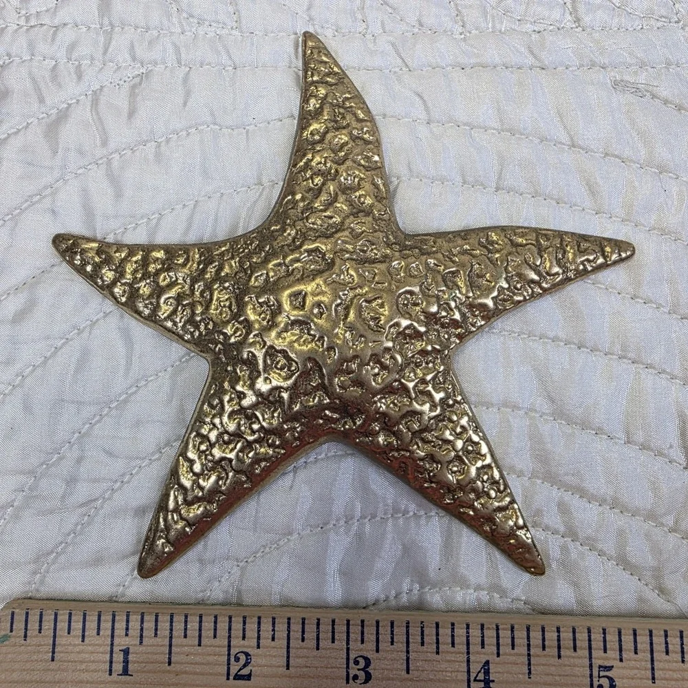 Vintage MCM Solid Brass Sea Shells Starfish Wall Hanging Decor Set of 4 Art Deco
